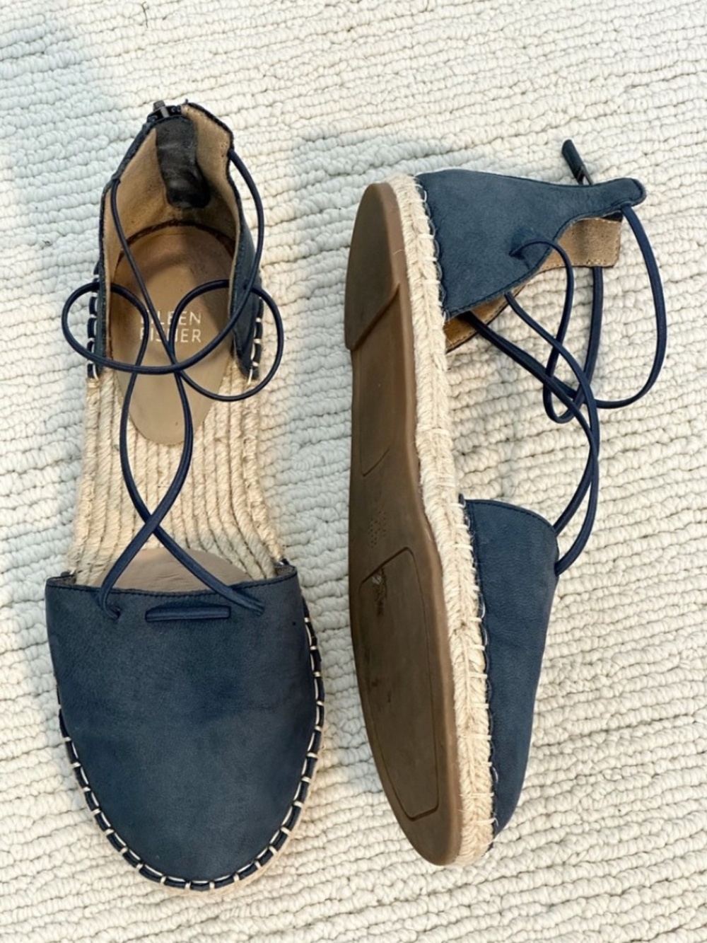 EILEEN FISHER Lace Women’s 7 Navy Blue Espadrille Flats Suede Old Money Casual - Picture 3 of 8